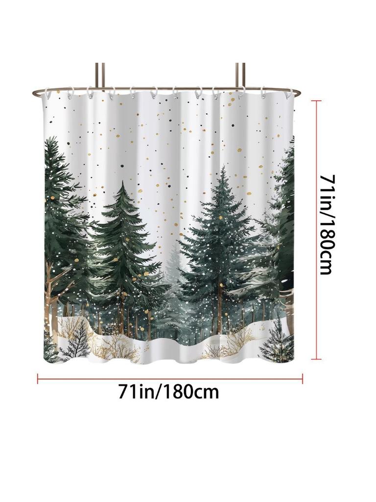 1PC Pine Forest Print Waterproof Shower Curtain Bathroom Partition Door Curtain Privacy Protection with 12 Hooks Multiple Size