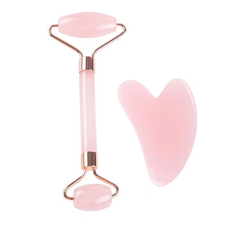 Acrylic Rose Quartz Dual-Head Facial Roller & Gua Sha Massage Tool