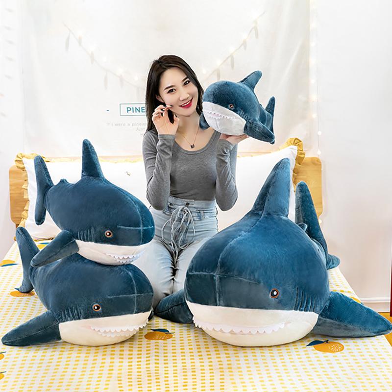 Almohada de tiburón creativa de 30/45/60 cm, juguete de peluche para silla, cojín de peluche, muñeco de tiburón relleno, regalo de vacaciones, adorno decorativo kawaii para el hogar
