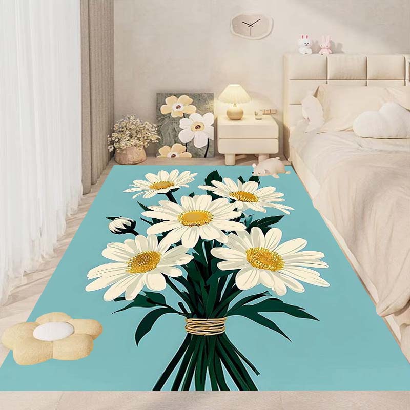 This New, Fresh Daisy Print Rug Is Suitable for Decorating Bedrooms, Living Rooms, Kitchens, Gardens, Balconies, and Sunrooms.
