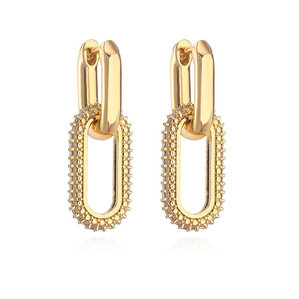 Manchette d'oreille tendance double anneau ovale avec cristaux complets Boucles d'oreilles mode uniques pour femmes