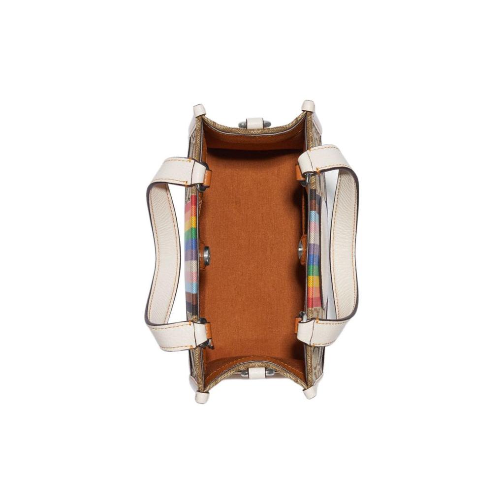 New COACH Dempsey Fabric With Leather Tote Bag Shopping Bag Shoulder Bag Handbag Small Size Women's Brown & White CJ576-SVOT8