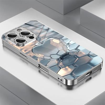 Honeycomb Silver For Apple Pattern Glass Electroplated Phone Case For iPhone 17 16 15 14 13 12 11 Pro Max Plus 16E 17 Air Cover