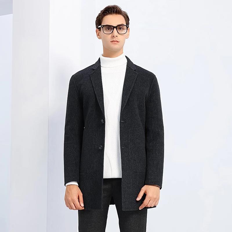 Yilten Men's Wool Blend Mid-length Lapel Coat