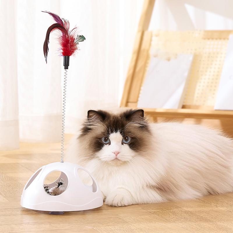 Interactive Spring Feather Cat Toy with Suction Cup Non-slip Detachable Training Exercise Hunting Teaser Wand Playful Kittens