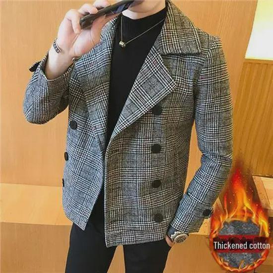 

Мужское шерстяное короткое пальто в корейском стиле 2022 года в клетку — модное и красивое на осень/зиму L 105-120 jin