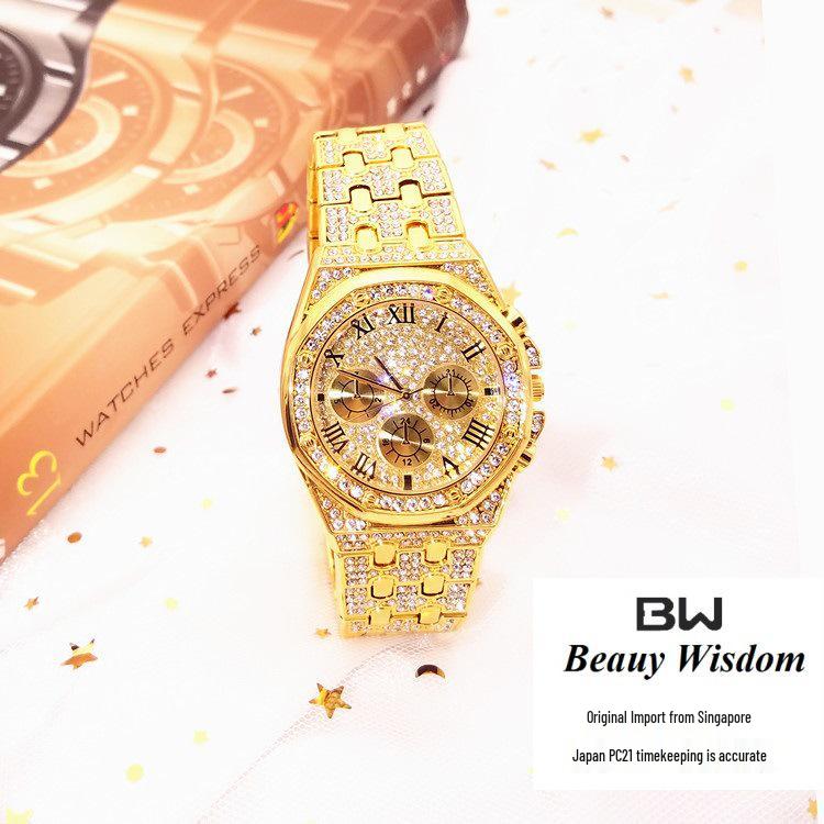 **Relógio de Pulso Bracelete Três Olhares BW Novo Prata Rosa Imitação Diamante**