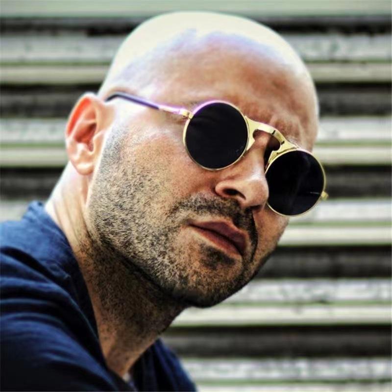 New Vintage Steampunk Sunglasses Round Steam Punk Metal Women Coating Sunglasses Men Retro Circle Sun Glasses Flap sunglasses