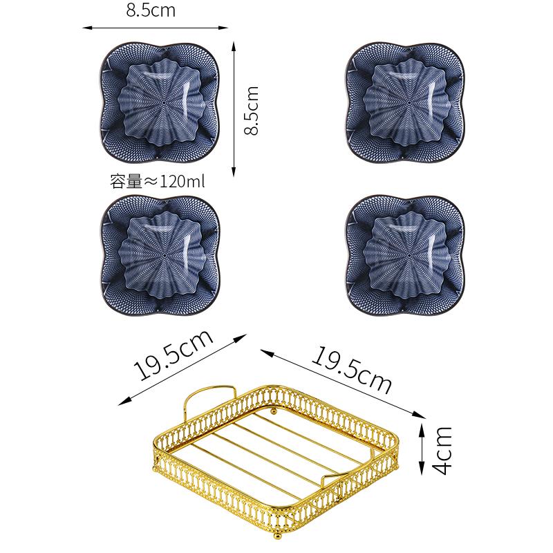 Ceramics Snack Platter Snack Bowl with Metal Frame Japanese-style Snacks Dried Fruit Dish with Golden Base Dim Sum Fruit Plate