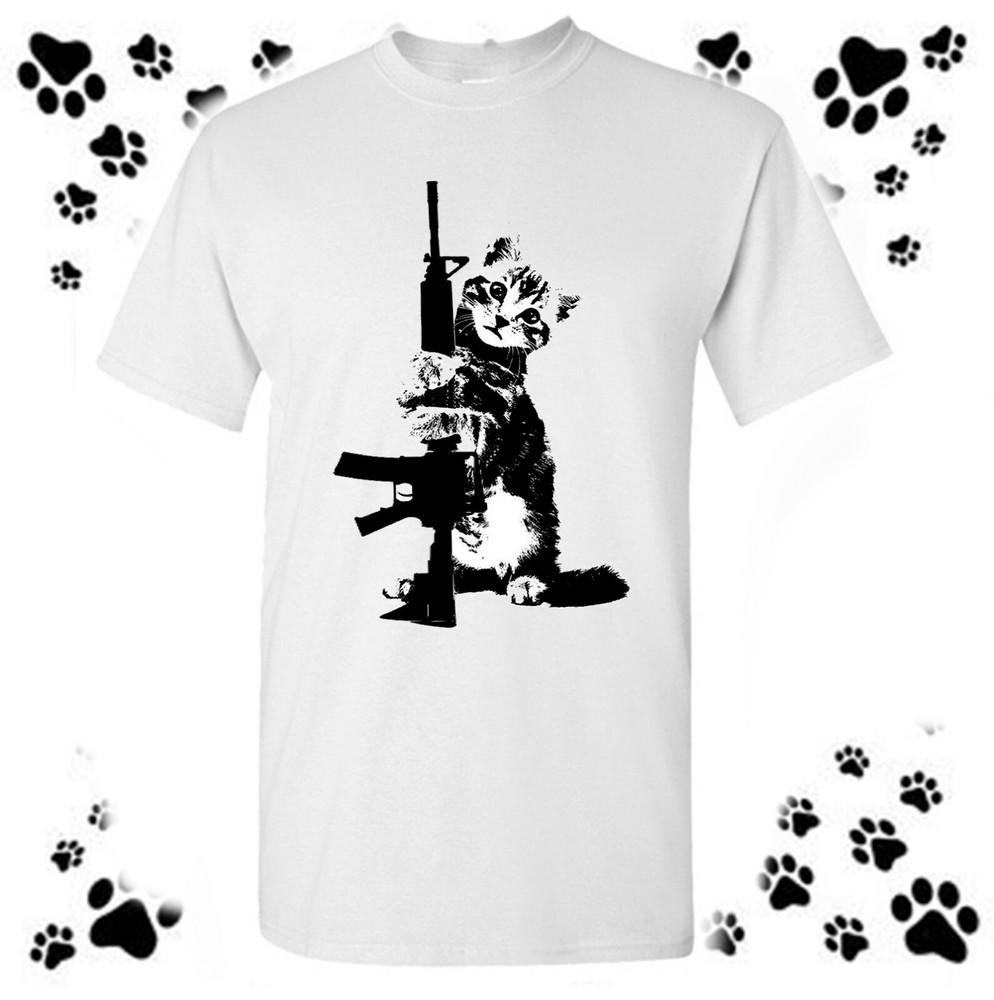 

Kitty Cat Strapped T-Shirt Armed & Dangerous Humorous Novelty Pet Lover Tee 3XL