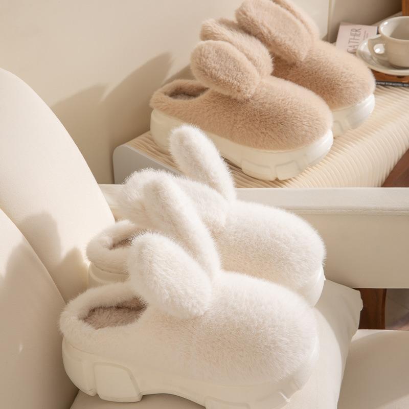Dámské kožešinové pantofle Zimní plyšové uši Domácí obuv Dámské pantofle Bílý králík Dámské domácí dřeváky Boty