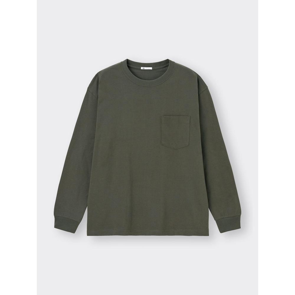 

GU by Uniqlo Футболка HeavyweighT Crewneck с длинным рукавом + спецификация OS US 59 DARK GREEN/XS