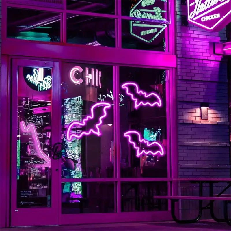 1pc Halloween Bat Ghost Neon Lamp Wall Decorative Night Lights USB Or Battery Powered For Home Bedroom Living Room Decoration