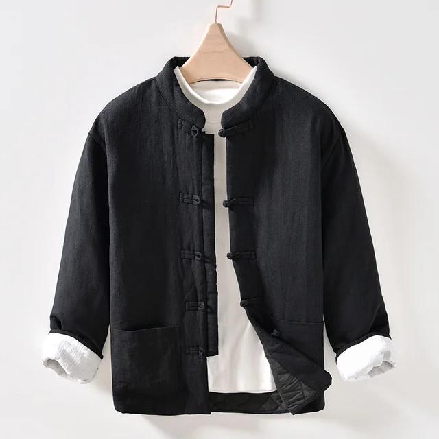 Herren Chinesischer Stil Stehkragen Warmer Plattenknopf Baumwollmantel Lockere Retro Freizeitjacke