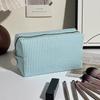 Striped Seersucker Makeup Pouch Large Capacity Durable Zipper Portable Compact Cosmetic Storage Bag for Short Trip Use