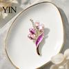 Elegant Alloy Jewelry Faux Pearl Tulip Brooch for Women, Bling Rhinestone Flower Decorative Shirt Brooches Lapel Pin, Dainty Clothing Wedding