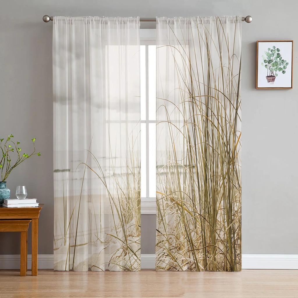 Beach Seashell Starfish Conch Curtain Living Room Bedroom Voile Drape Kitchen Window Tulle Curtains Home Essentials Sheer Polyester Great Decor