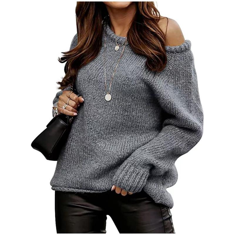 Autumn Women Casual Long Sleeve Sweaters Crew Neck Pure Color Soft Ribbed Knitted Oversized Loose Pullover