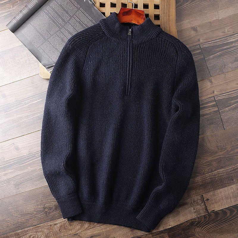 Wool Mixed Yarn! Half Zipper Pullover Italian Single Export Men's Clothing Thickened Half-High Collar Knitting Sweater Winter
