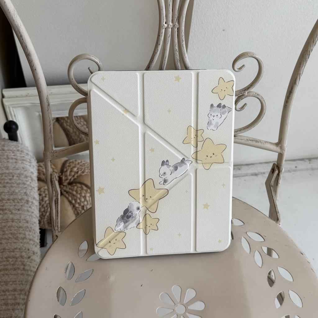 Simple Little Star Rabbit Case For iPad Air8 Air7 13th 11th 10th A16 9th Cover iPad Pro11 4 5 10.9in 12.9" M5 M2 M3 M4 Mini7/6 for Apple Pencil Holder