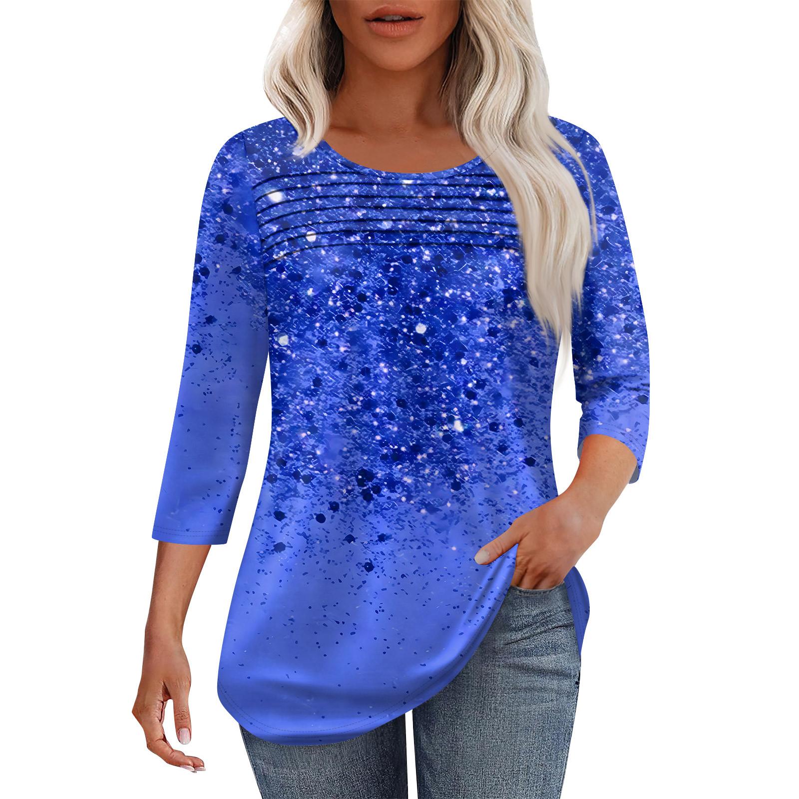 

Жіноча модна плісирована верхня частина з рукавами 3/4 і круглим вирізом M