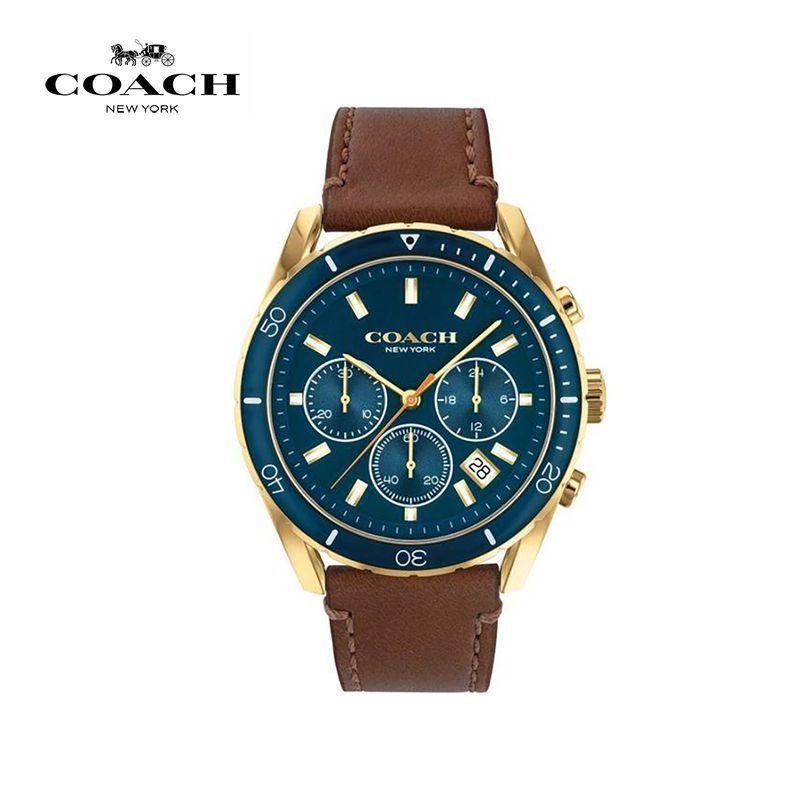 

Coach Preston series three-hand chronograph dial cowhide strap 44mm quartz watch men s watch 14602513 синій