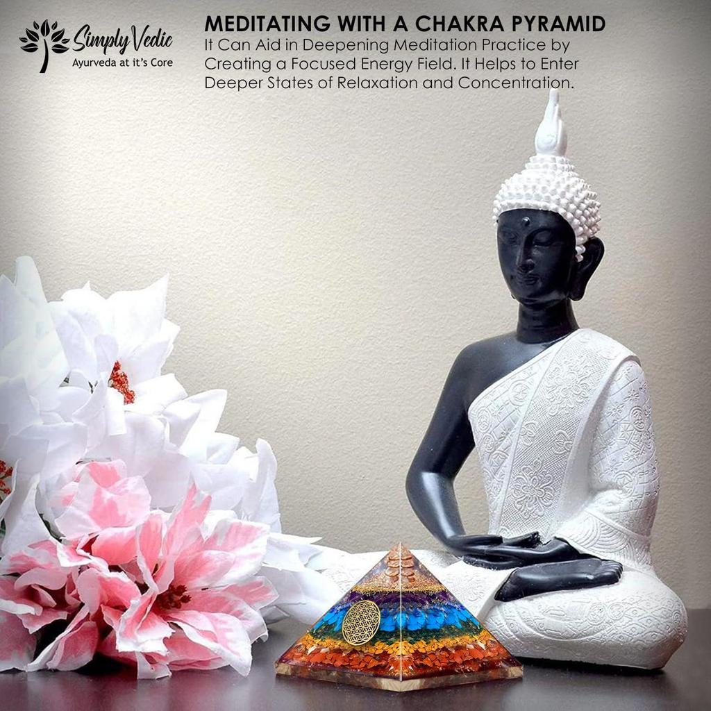 Simply Vedic 7 Chakra Orgonite Pyramid | Natural Healing Stones for Chakra Healing, Positive Energy, Reiki, Money, Health, Good Luck