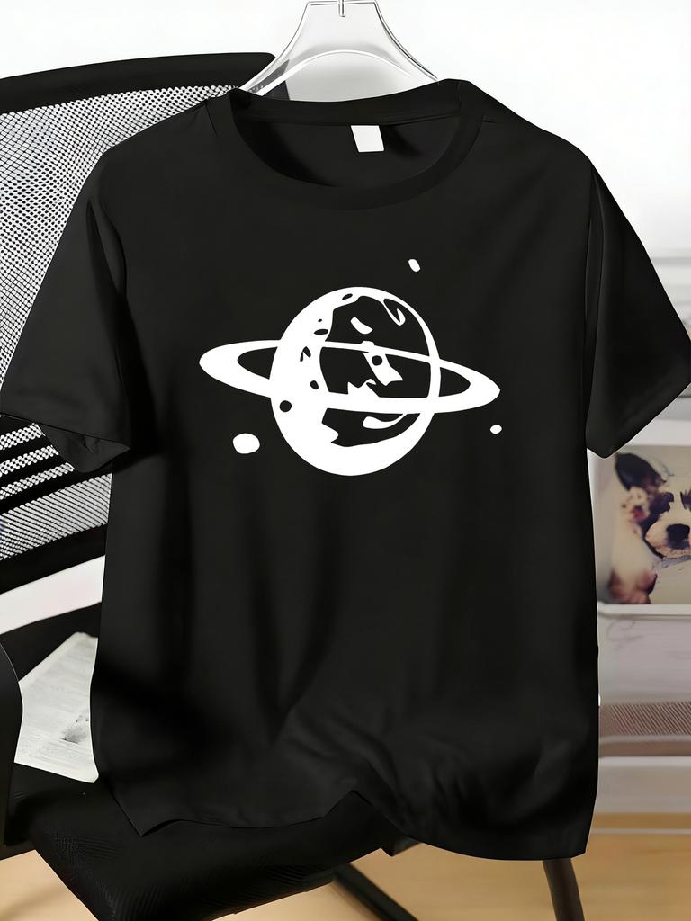 Unisexs Tee Simple Saturn Planet Space Pattern Print Cotton Short Sleeve Male Casual Streetwear Outdoor Daily Basic Fashion Top
