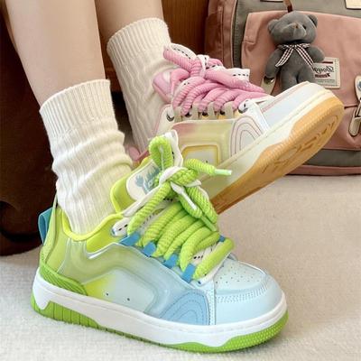 Mandarin Duck Contrasting Color Thick Baseplate Shoes Women's Ins Tide Super Fire Versatile Dopamine Couple Casual Shoes 2025 New
