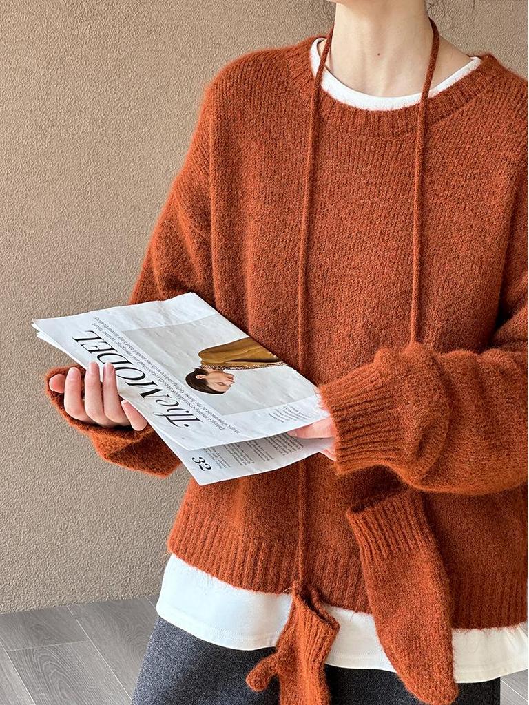 Juzhi 2024 Őszi/Téli Koreai Kerek Nyakú Kötött Pulóver A72