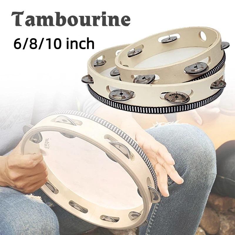 Plastic Tambourine for Kids 6/8/10 Inch Hand Held Percussion Drum Bell Portable Musical Instrument for Outdoor Camping Activity