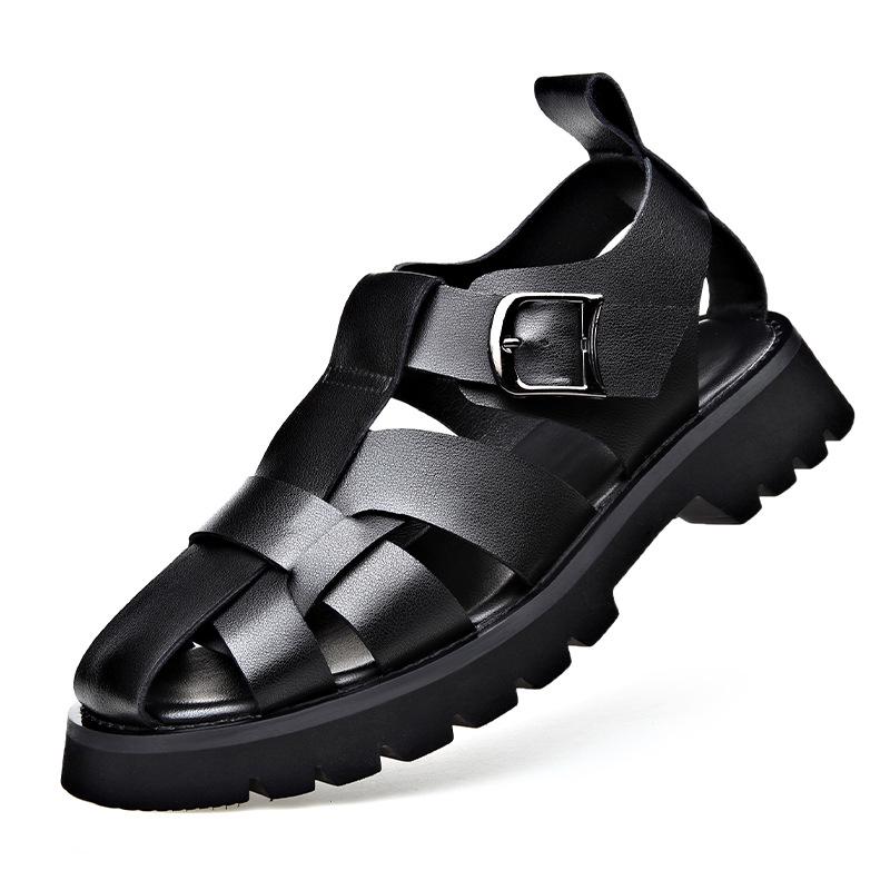 Men's Trendy Retro Style Leather Slip-on Sandals - Breathable, Lightweight, Thick Sole with Buckle