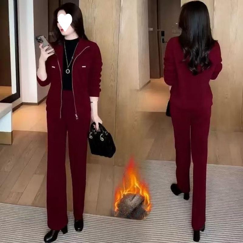 Fashionable Casual Sportswear Loose and Slim-fit Two-piece Set with Added Insulation and Thickness for Spring and Autumn, Suitable for Women.