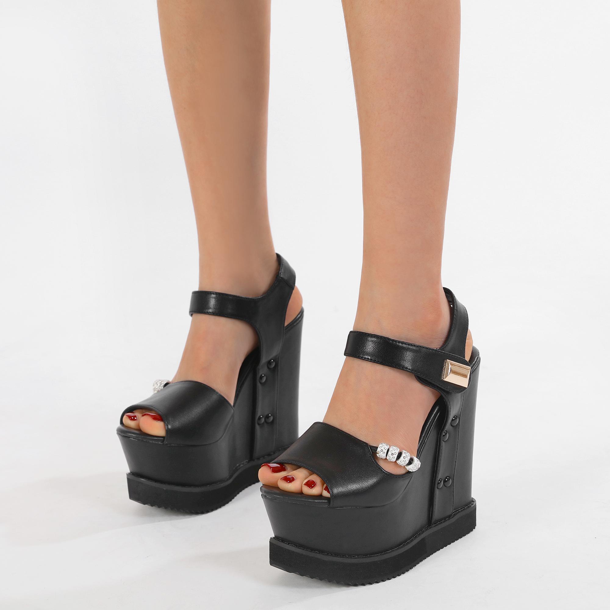 Fashion Shoes Cswo01 Women's Gdgydh Summer Shoes Fish Mouth Thick Bottom Wedge Sandals Platform Heels Increased Height Metal Decoration Crystal Party Cm