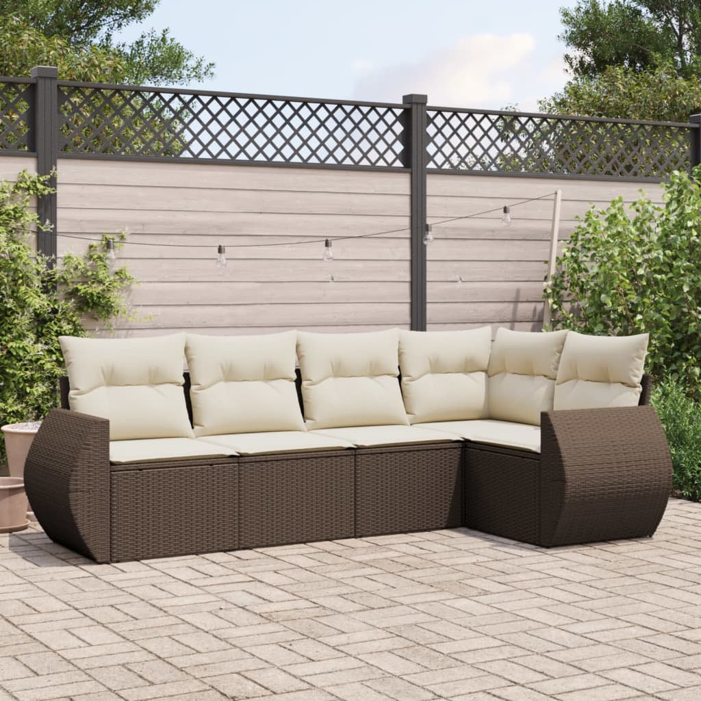 Vidaxl 5-Cz. Garden Furniture Set With Cushions, Brown, Poly Rattan