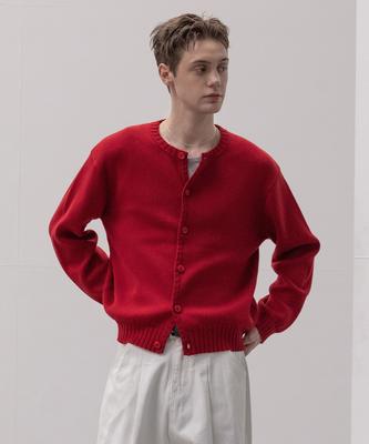 Decoroso Panel Rib Round Cardigan [Deep Red]