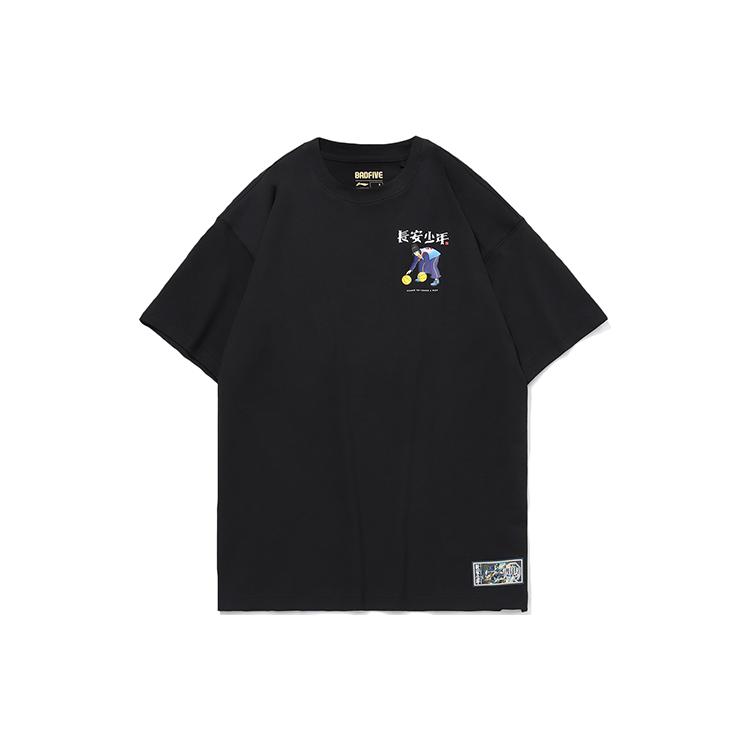 Li Ning T Shirts Men s Black Crew Neck Moderate Straight Fit AHSQ907-3 L