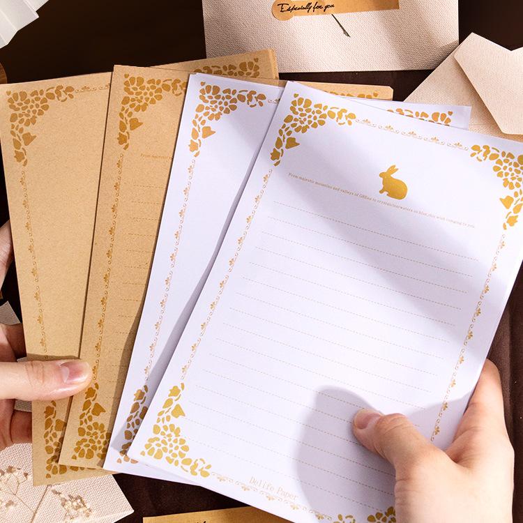 Vintage-Style Thick Kraft Paper Envelopes & Letter Set for Handwritten Notes & Birthday Cards