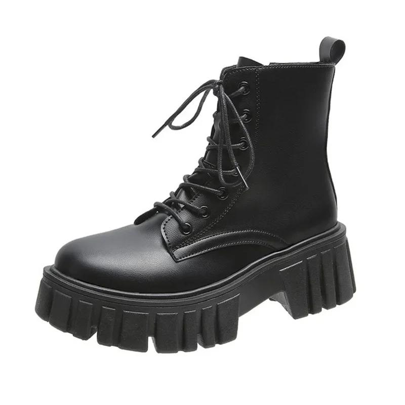 Fashion Rimocy 2025 New Women White Ankle Boots PU Leather Thick Sole Lace Up Combat Booties Female Autumn Winter Platform Shoes Woman