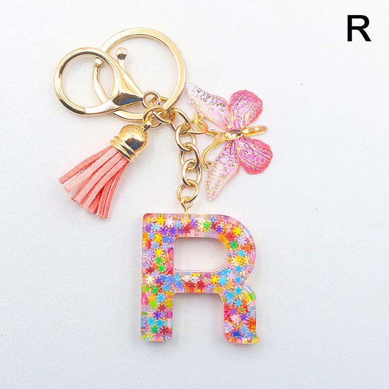 A-Z 26 Letter Pendant Keychain Tassel Butterfly Charms Keyrings Women Bag Ornaments Car Keychain Pendant