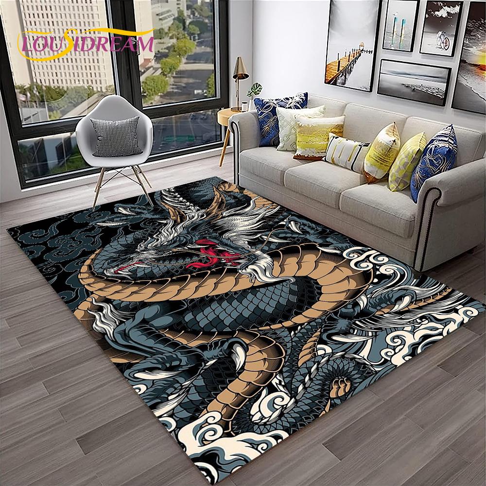 3D China Dragon Myth Art Cartoon Carpet Rug for Home Living Room Bedroom Sofa Doormat Decor,Kid Play Area Rug Non-slip Floor Mat