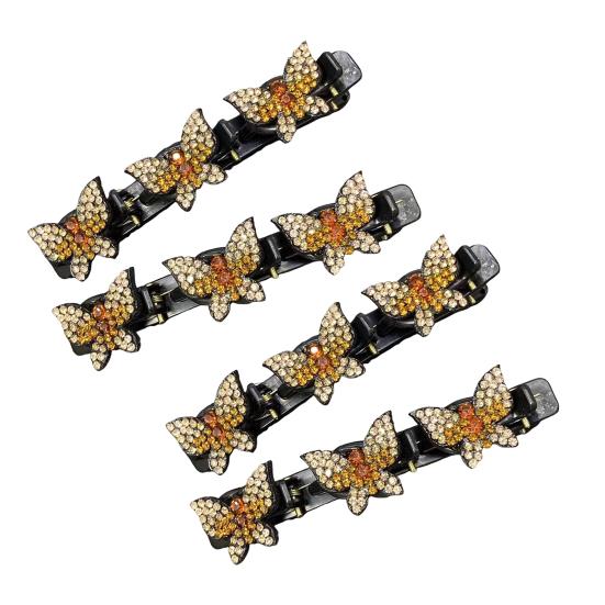4Pcs Rhinestone Butterfly Hair Clip Head Back Braiding Hair Clamp Double Layers Hairpins Women
