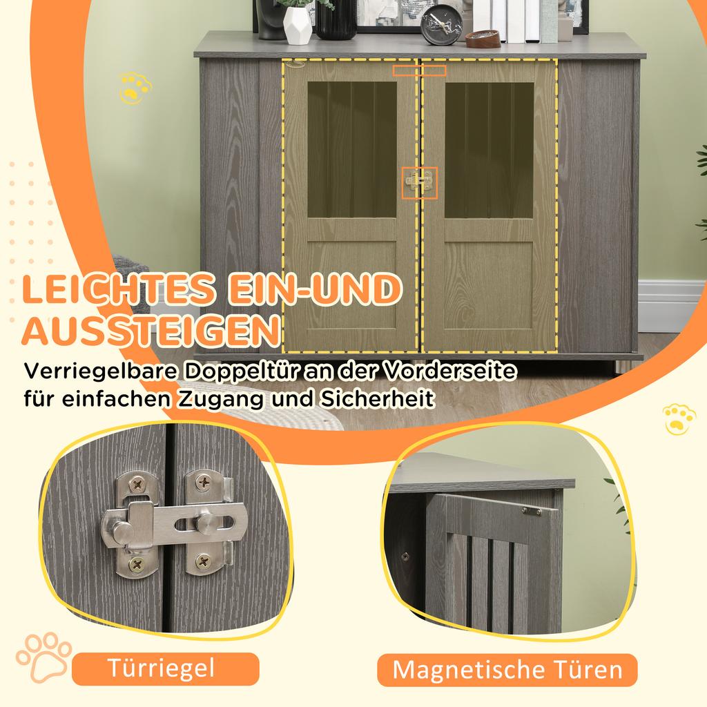 Dog Crate Table for Medium and Large Dogs with Magnetic Door for Indoor Use, 114 x 60 x 82 cm, Grey
