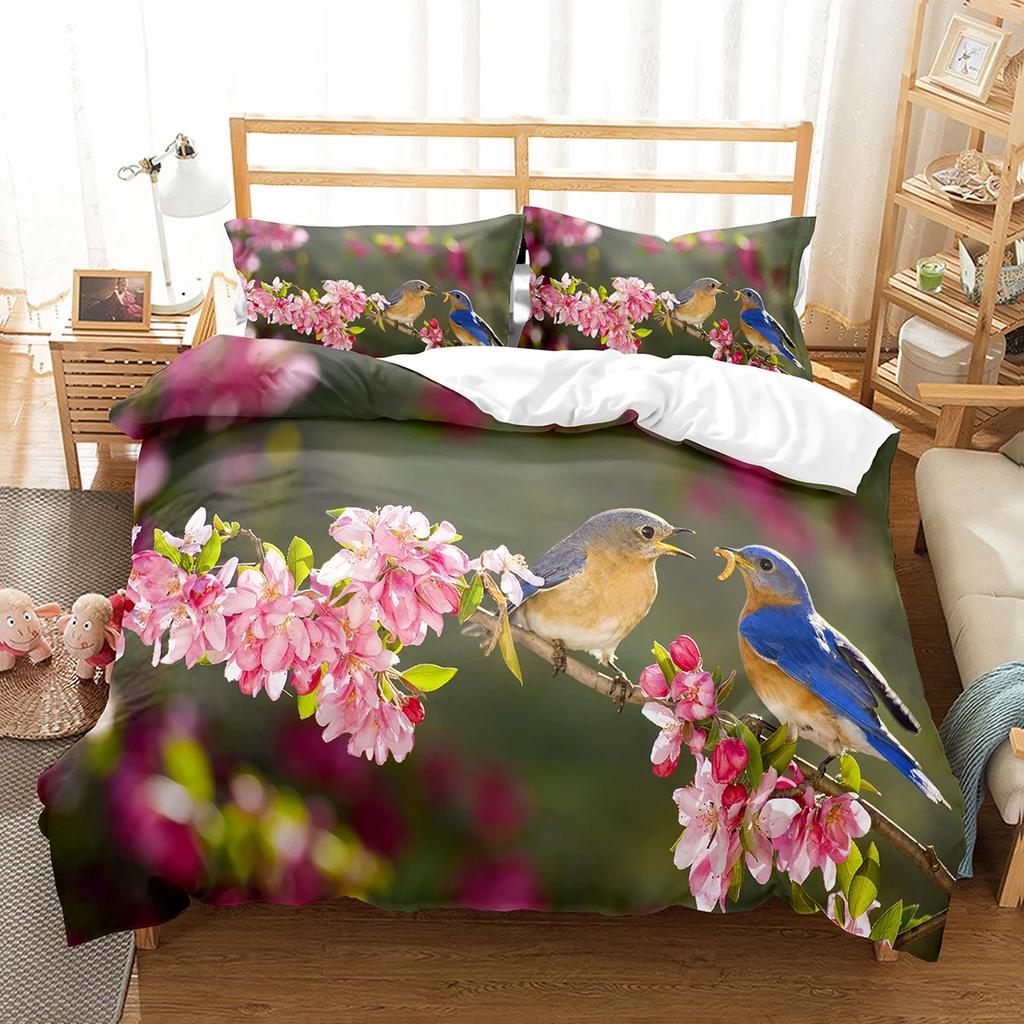 Comforter Cute Birds Wild Animals Pattern Polyester Comforter With For Men Women Bedding Set King Size