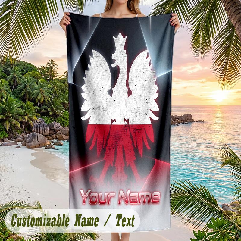 Beach Towel Poland Football Print Custom Name Text Soft Towel for Swimming Pool