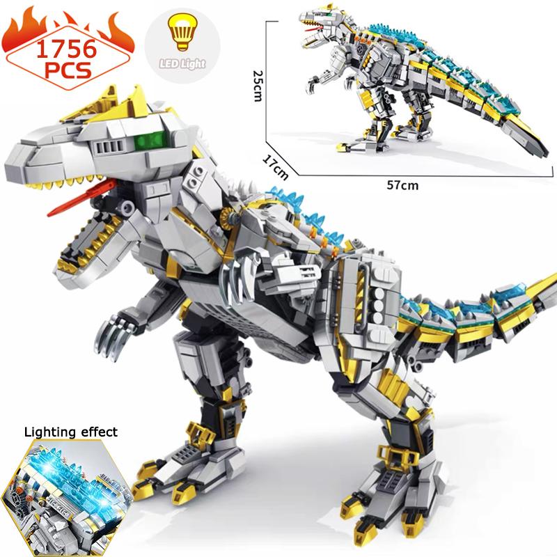 

Парк Юрского периода Мир динозавров Большой механический тираннозавр рекс Строительные блоки Модель T-rex Со светом Кирпичики Игрушки для мальчика Подарок