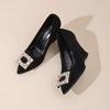 2025 autumn new slope heel single shoes women's black high heels rhinestone square buckle versatile pointed professional work shoes