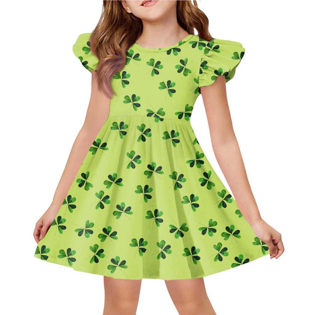 Girls' Summer Princess Dress - A-Line T-Shirt Dress St. Patrick's Day