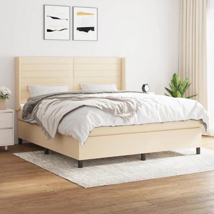 3131526 vidaXL Lit à sommier tapissier avec matelas Crème 160x200 cm Tissu