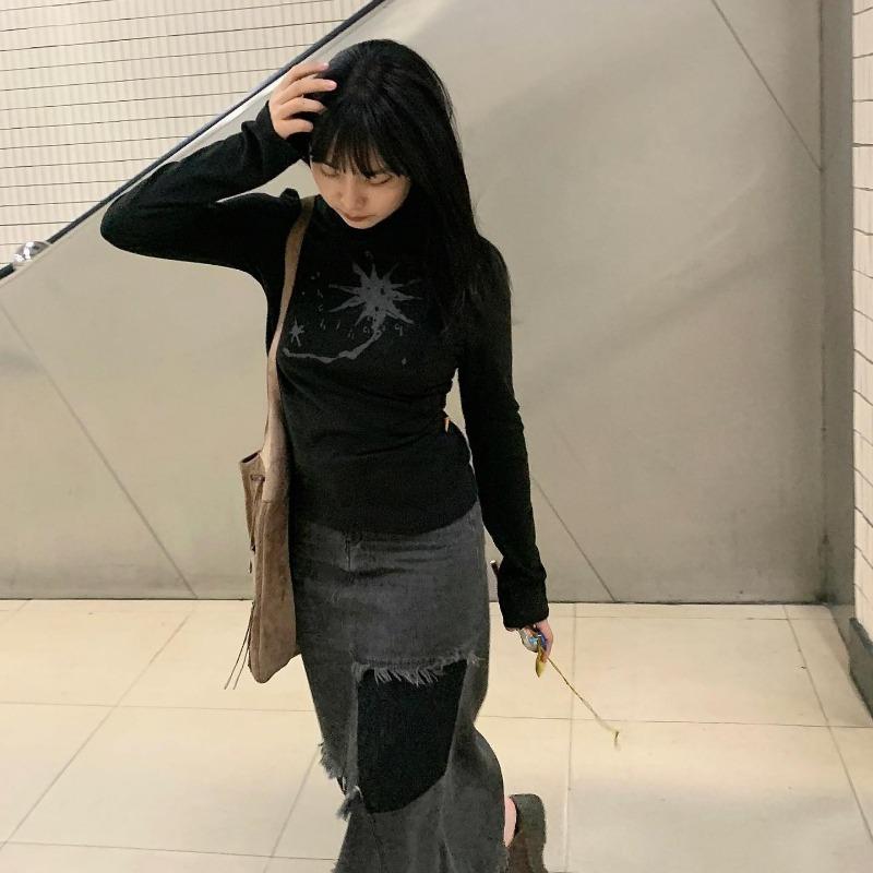 2KWEIRD Japanese Y2k Hooded T-shirt Grunge Aesthetics Green Long Sleeve Tee Shirt Vintage Harajuku Hooded Tops 2000s Streetwear